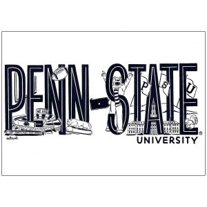 Penn State University postcard with ink doodles